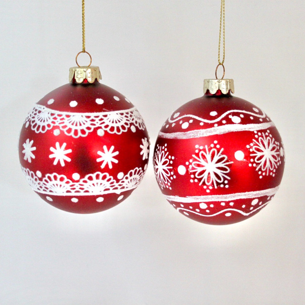 Matt Red Snowflake & Star Baubles